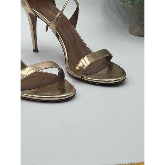 Aquazzura Gold Mirrored Patent Leather Strappy Heel Open Toe Sandals Sz 39/8 - Picture 2 of 12